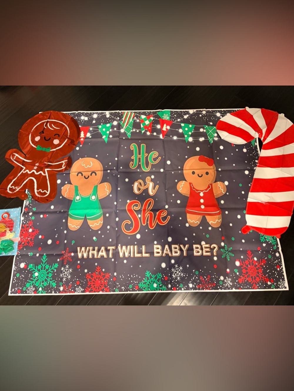 Christmas Gender Reveal Party Decorations Supplies -He or She Gingerbread Design